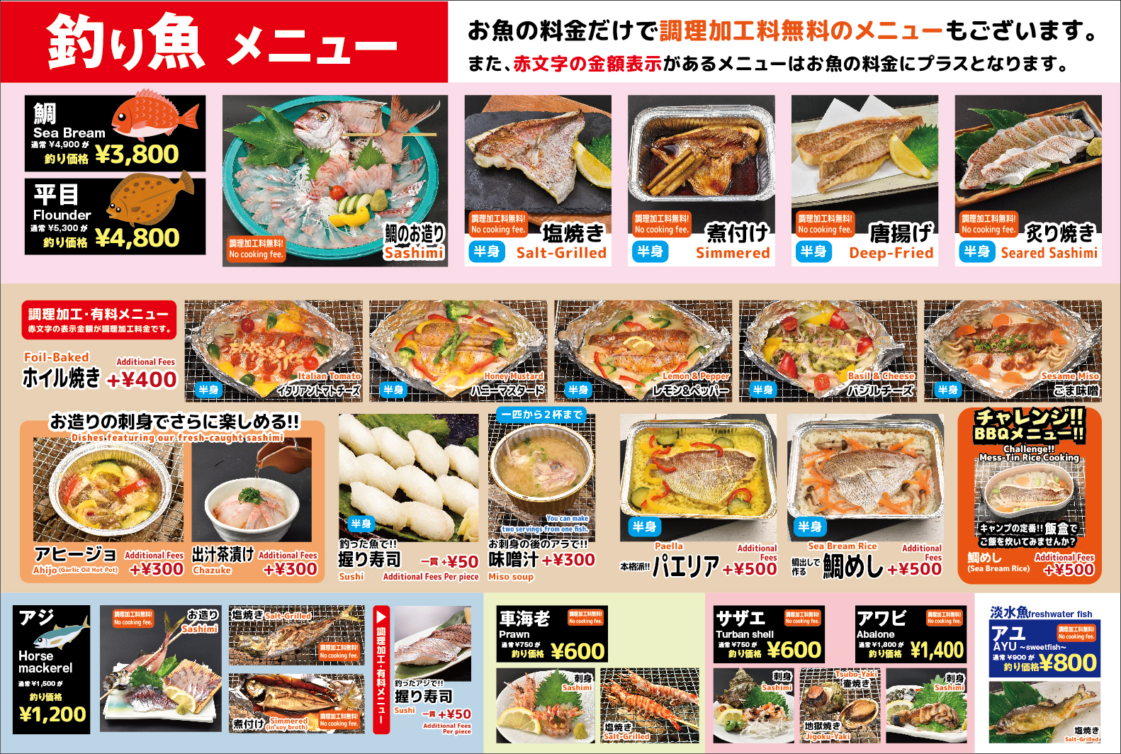 釣り魚メニュー